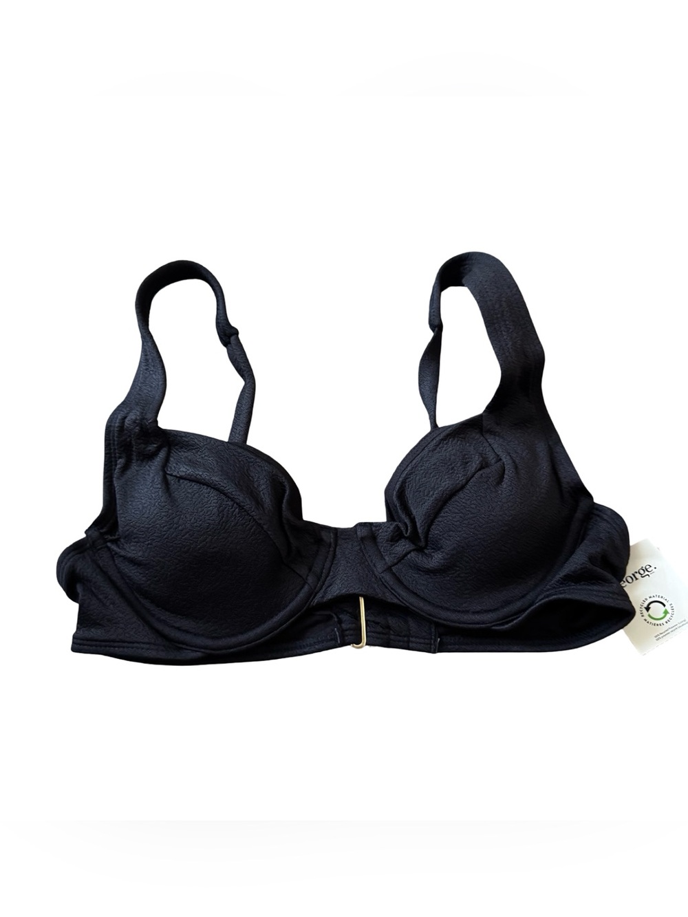 George Ladies Bikini Top Black Textured Underwire Front Clasp Size XS‎